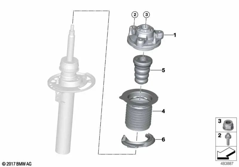 Protección del vástago de émbolo arriba OEM 31339503074 para BMW X3 M F97, X3 M F97 LCI, X4 M F98, X4 M F98 LCI. Original BMW.