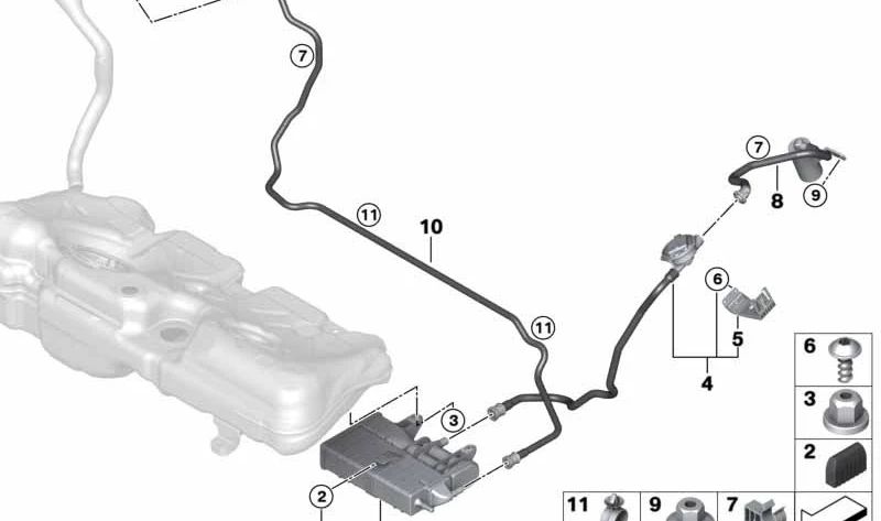 Lüftungsrohr mit Diagnosemodul OEM 16137471355 für BMW 1 F52 -Serie und Mini Clubman F54, F54N. Original BMW und Mini.