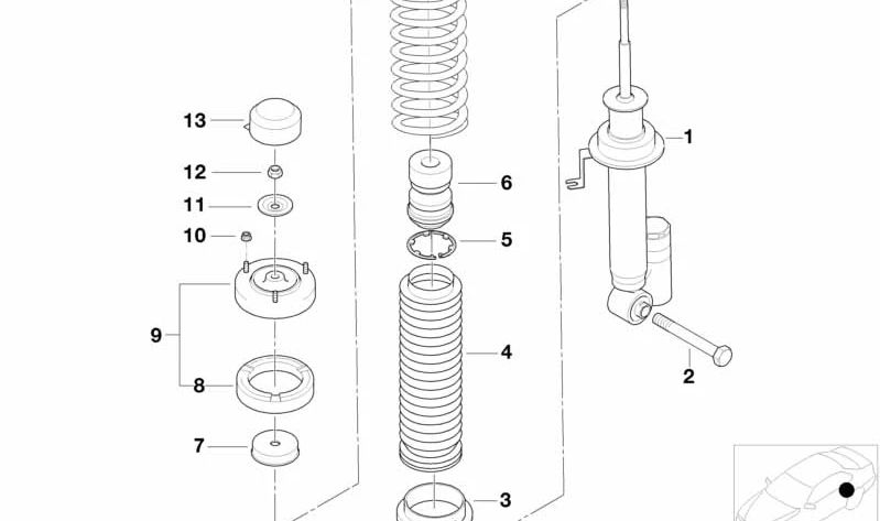 Izquierdo rear shock absorber OEM 37121096165 for BMW 7 E38 Series. Original BMW.