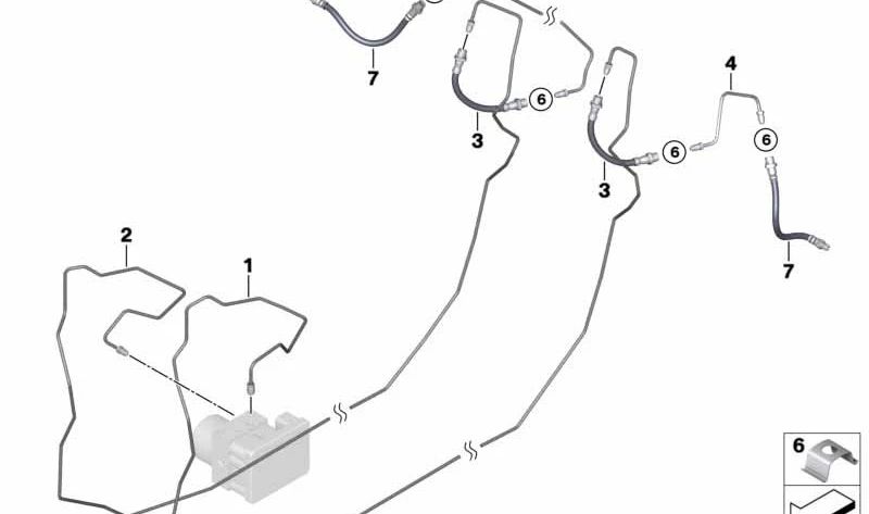 Tubo do freio traseiro OEM 34326853527 para BMW E90, E91, E92, E93. Compatível com versões normais e LCI (Restyling). BMW original.