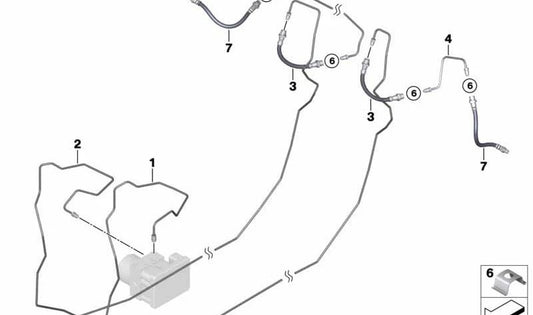 OEM Heckbremsrohr 34326853527 für BMW E90, E91, E92, E93. Kompatibel mit normalen Versionen und LCI (Restyling). Original BMW.
