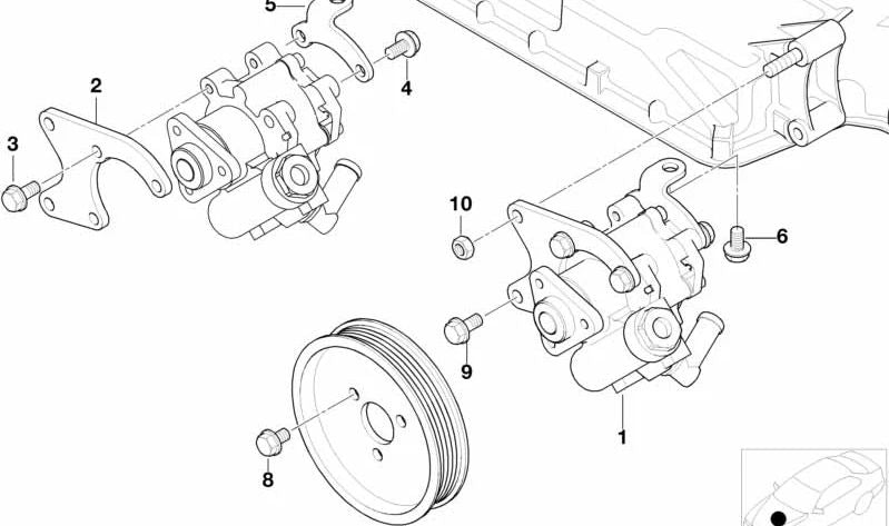 Soporte bomba de dirección asistida trasera OEM 32421406771 para BMW E39. Original BMW.