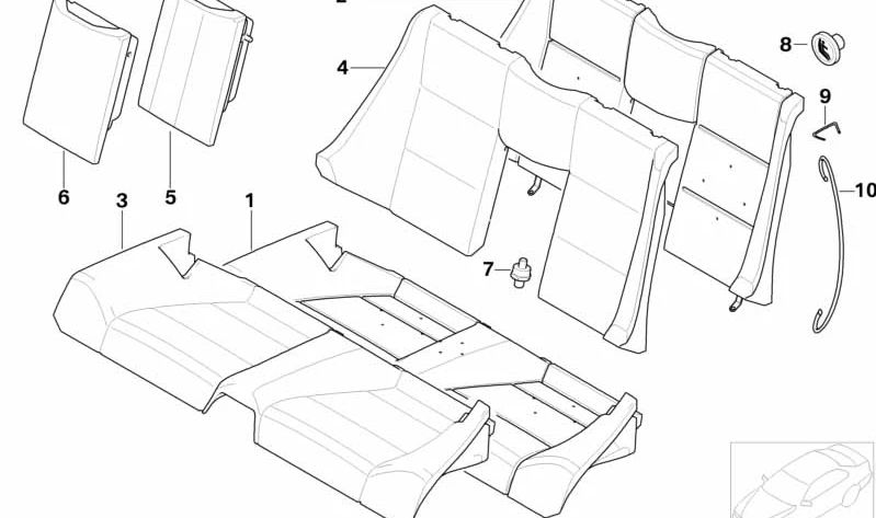 Parte del respaldo del asiento trasero OEM 52208255022 para BMW E46. Pieza original BMW.