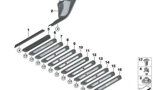 Moldura entrada delantera izquierda OEM 51437446637 para BMW X3 G01, X3 M F97, iX3 G08... y más. Original BMW.