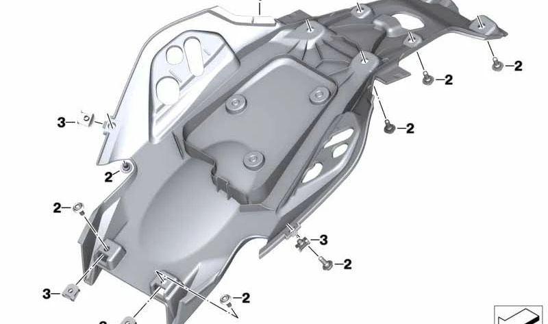 Parte trasera inferior OEM 46638556896 para BMW Motorrad R1200GS (K50), R1200GS Adventure (K51), R1250GS, R1250GS Adventure. Original BMW Motorrad.