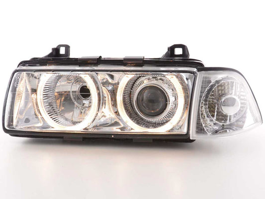 Faróis de xenônio com ótica angel eyes para BMW Série 3 Coupé E36 ano 92-98 cromados