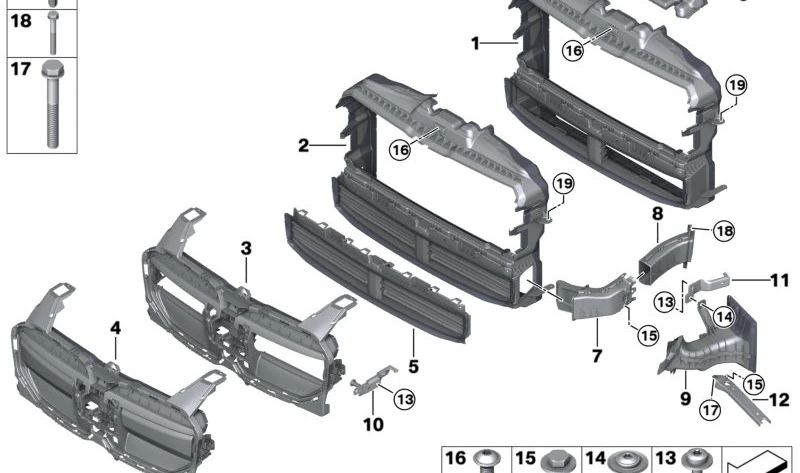 Conducto de aire para radiador OEM 51745A1DA47 para BMW U06 (Serie 2 Active Tourer híbrido). Guía de aire original BMW.