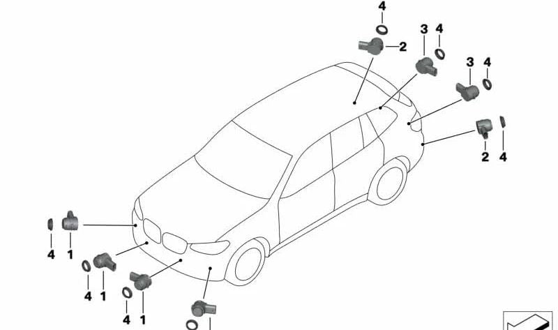 Sensor de aparcamiento ultrasónico gris Donington OEM 66208064927 para BMW F90, G30, G31, F97, F98, F85, F16, F86. Compatible con sistemas PDC y Parkmanöverassistent. Original BMW.