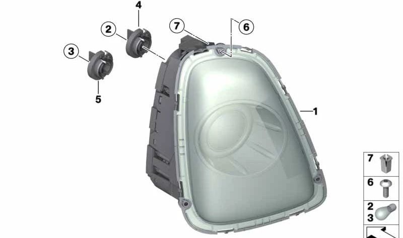 Luz trasera lateral izquierda OEM 63217255915 para MINI Clubman R55 LCI (03/2009 - 06/2014). Original MINI.