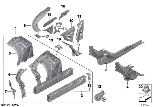 Rinforzo supporto motore sinistro OEM 41007412951 per BMW Serie 5 F90, G30, G31, Serie 6 G32, Serie 7 G11, G12, Serie 8 G14, G15, G16... e altro ancora. BMW originale.