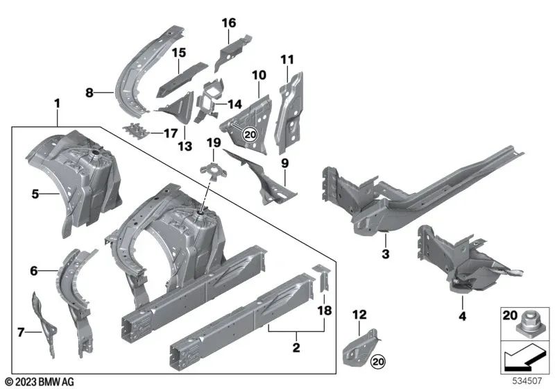 Rinforzo supporto motore sinistro OEM 41007412951 per BMW Serie 5 F90, G30, G31, Serie 6 G32, Serie 7 G11, G12, Serie 8 G14, G15, G16... e altro ancora. BMW originale.