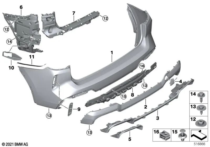 Rear left bumper bracket for BMW E46, E90, F30 (OEM 51129850833). Original BMW