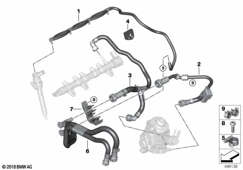 Tubo de alimentação de combustível com sensor OEM 13538579955 para BMW Série 2 G42, Série 3 G20, G21, Série 4 G22, G23, G26, Série 5 G30, G31, Série 6 G32, X3 G01, X4 G02... e muito mais. BMW genuíno.
