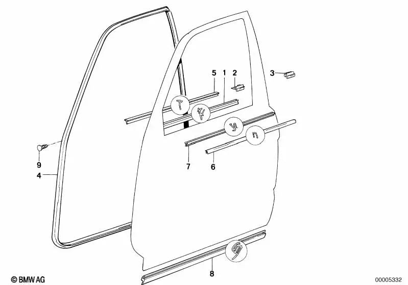 Left gasket for BMW E32 (OEM 51211938071). Original BMW