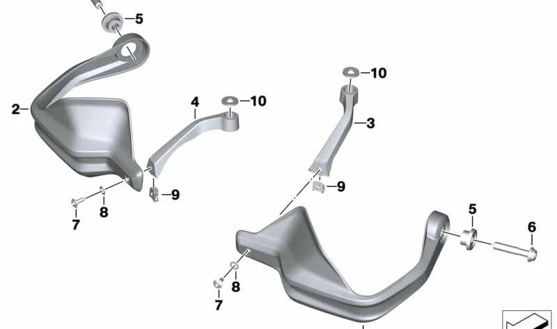 Soporte de protección de mano derecha OEM 46638382552 para motos BMW F 750 GS, F 800 GS, F 850 GS, F 900 GS... y más. Original BMW Motorrad.