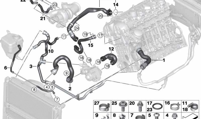 RETURN HOSE HEATING-TERMOSTATO OEM 17127599454 FOR BMW E82, E88, E90, E91, E92, E93. Original BMW.