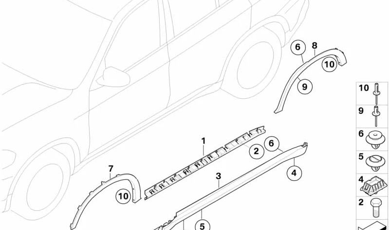 Cubierta de estribo lateral izquierdo OEM 51777191241 para BMW X5 {E70} todos los modelos: 3.0d, 3.0sd, 3.0si, 4.8i, xDrive30d. Original BMW.