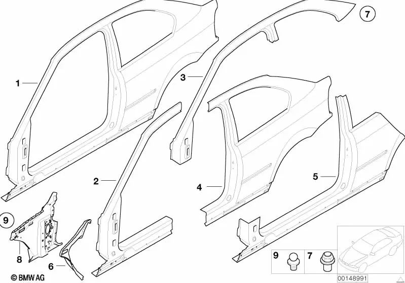 Panneau latéral gauche pour BMW E46 (OEM 41217044349). BMW d'origine