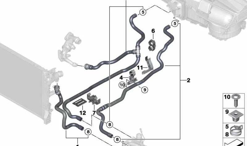 Manguera de refrigerante de retorno OEM 64219348173 para BMW G30, G31, G11, G12, G14, G15, G16. Original BMW.