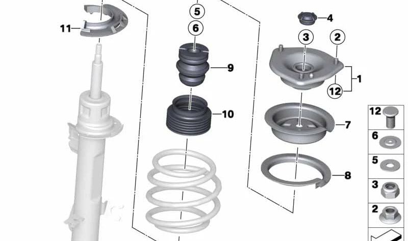 Soporte de empuje delantero OEM 31306772749 para MINI R55, R56, R57, R58, R59, R60, R61. Original MINI.