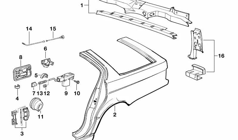 Soporte trasero de piloto izquierdo OEM 41348149967 para BMW E34 518g, 518i, 520i, 525i. Original BMW.