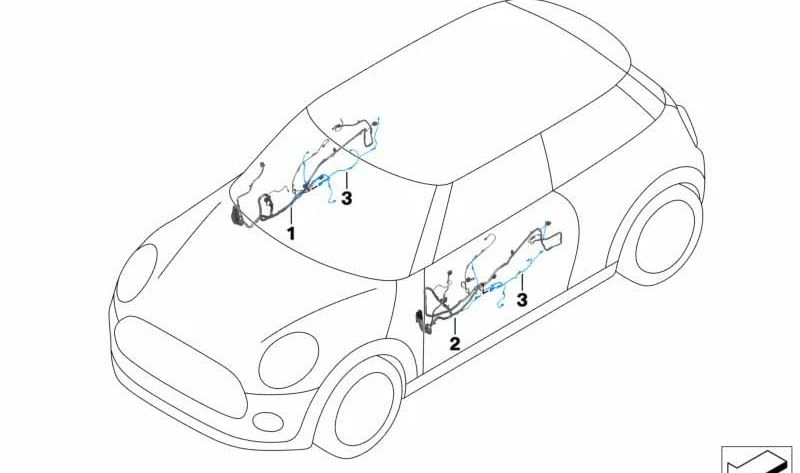 Cableado puerta lado conductor OEM 61129389210 para MINI F57 (Cooper, Cooper D) modelos entre 2015 y 2021. Recambio original MINI.