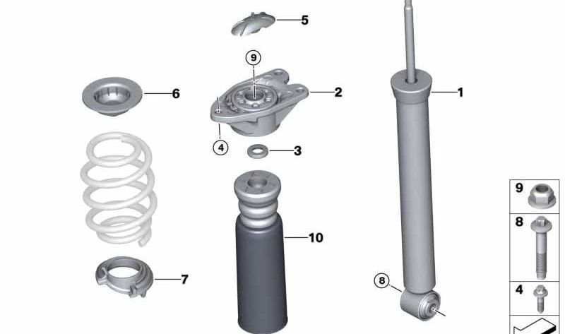 Amortiguador trasero OEM 33506894107 para MINI F54 Clubman (05/2018-02/2024). Original MINI.