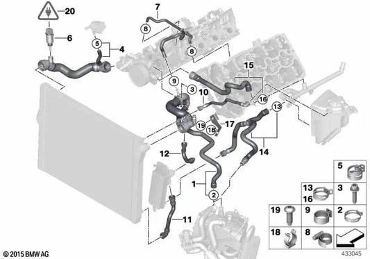 Tubo refrigerante OEM 17127592647 para BMW Serie 5 F07, F10, F11; Serie 6 F12, F13; Serie 7 F01, F02. Original BMW.