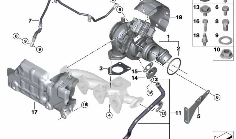Brida para turbocompresor OEM 11657823280 para MINI R55, R56, R57, R58, R59, R60, R61. Original MINI.