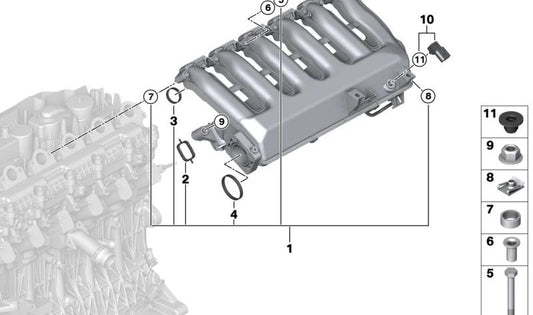 Tubo de admisión OEM 11617799625 para BMW E90, E91, E92, E93, E60, E61 325d con motor M57. Original BMW.