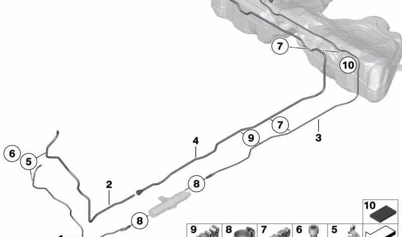 Tubo de retorno trasero OEM 16127053988 para BMW F07. Original BMW.