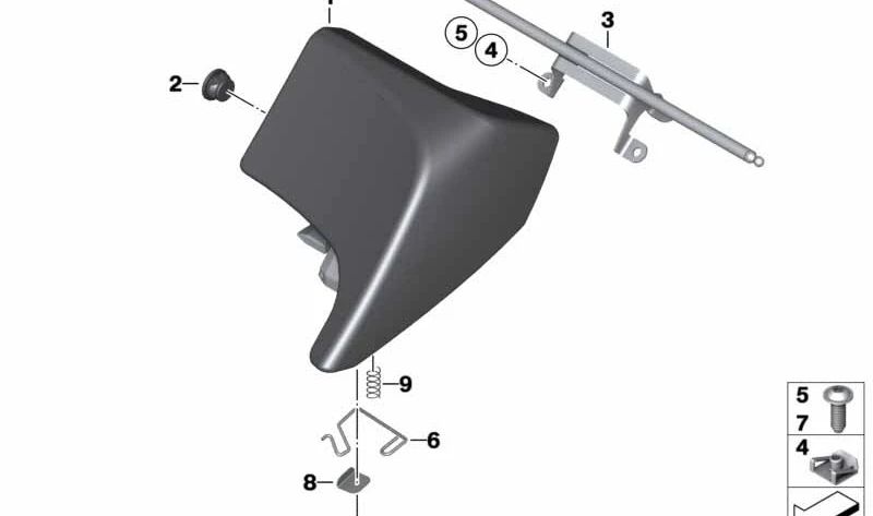 Soporte de bloqueo derecho OEM 52537704146 para BMW Motorrad R1200GS, R1250GS, Adventure, R1200RT, R1250RT, F750GS, F850GS, F900XR, S1000XR. Original BMW Motorrad.