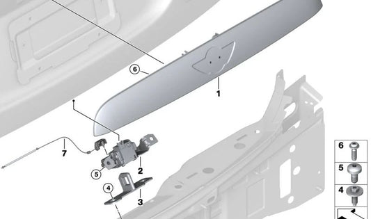 Cubierta cerradura con cable de tracción trasero OEM 51249878934 para MINI F56, F56 BEV, F55, F55 LCI... y más. Original MINI.