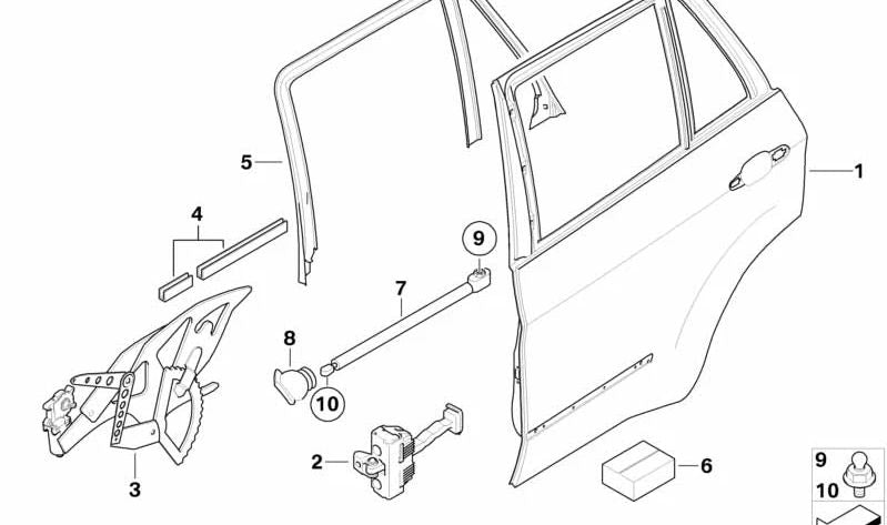 Tope de puerta trasera derecha OEM 51227055374 para BMW X5 E70, E70N. Original BMW.