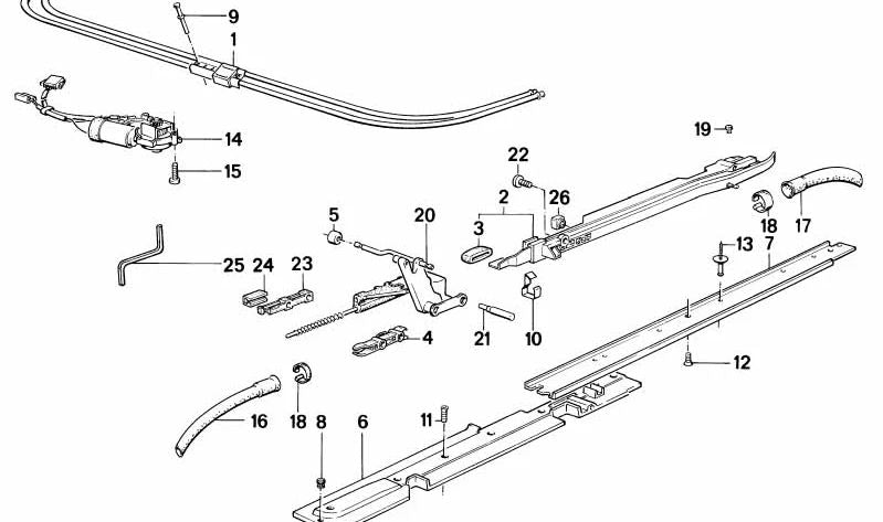 Guías deslizantes OEM 54128113222 para BMW E34, E32, E31. Original BMW.