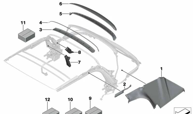 Juego de fijación cable tensor izquierdo OEM 54347365871 para MINI Cabrio R57, R57 LCI, F57, F57 LCI, F67... y más. Original MINI.
