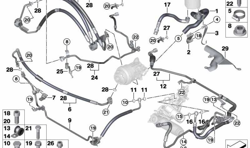 Soporte de la línea de succión de la dirección asistida OEM 32416779959 para BMW E70, E71. Original BMW.