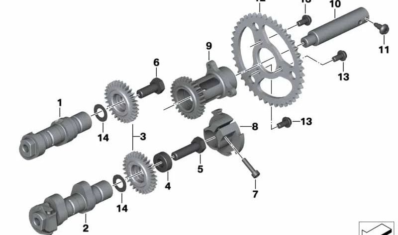 Eje del motor OEM 11318529744 para BMW Motorrad R 1200 GS (RK50), R 1200 GS Adventure (RK51), R 1200 RT (RK52), R 1200 R (RK53), R 1200 RS (RK54). Original BMW Motorrad.