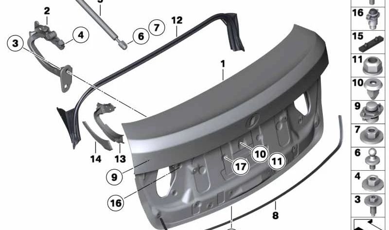 Tope de goma maletero OEM 51247248297 para BMW F07. Original BMW.