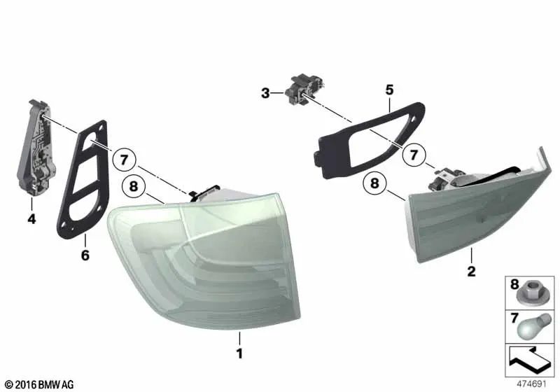 Soporte de lámpara derecho para BMW E84 (OEM 63212993580). Original BMW.
