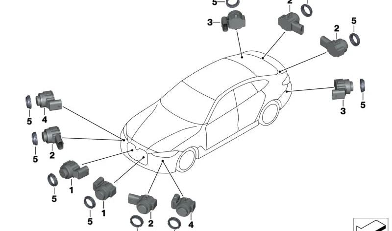 Grauer Wolkenkratzer -Ultraschallsensor für BMW F44, G26 (OEM 66207927955). Original BMW
