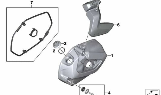 Tapa de culata gris ágata izquierda OEM 11127923595 para BMW Motorrad R 1250 GS, R 1250 GS Adventure, R 1250 RT, R 1250 R, R 1250 RS. Original BMW Motorrad.