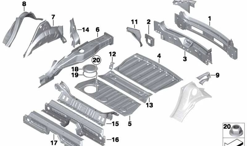 Arco da roda traseira, metade externa direita OEM 41009805638 para MINI Countryman R60, Paceman R61. MINI originais.