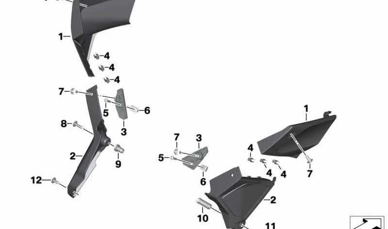 Cubierta inferior izquierda del chasis OEM 46638560715 para BMW Motorrad K 1600 Bagger (0F51, 0F61). Compatible con modelos del 2017 al 2027. Recambio original BMW Motorrad.