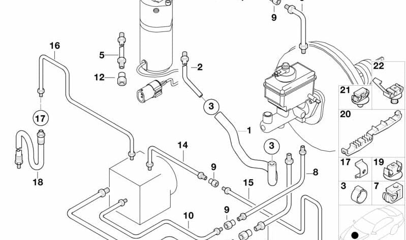Tubo de freno delantero OEM 34516755329 para BMW E39 {525d, 535i, 540i} con sistema ASC/DSC. Repuesto original BMW.