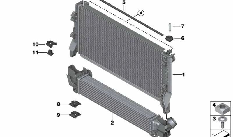 Radiador delantero OEM 17117617640 para MINI F56, F55, Clubman F54. Original MINI.