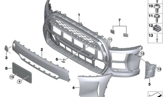Soporte revestimiento parachoques delantero OEM 51115A3C896 para MINI F55 LCI, F56 LCI, F57 LCI Cooper S con sensores PDC. Original MINI.