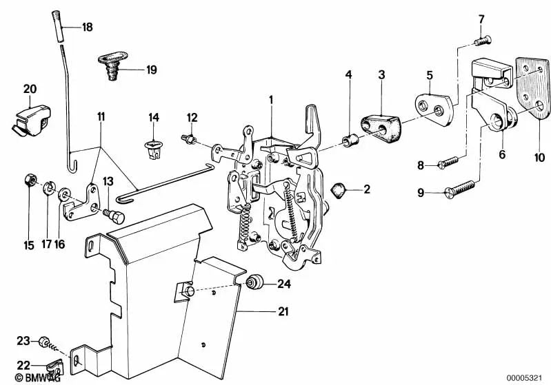 Cierre de puerta trasera izquierda OEM 51221876387 para BMW Serie 5 E28 (518i, 520i). Original BMW.