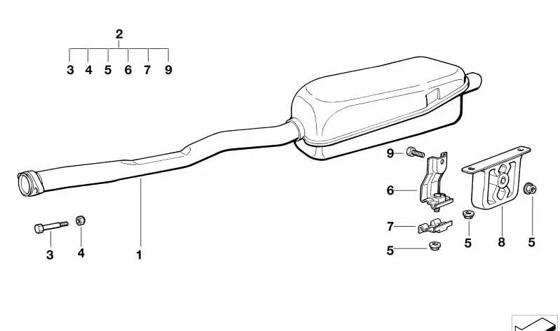 Kit de montaje para silenciador OEM 18210146028 para BMW E30, E36, E46, E34, E39, E60, E65, E90, E91, E92, E93, F10, F30, F32, F36. Original BMW.