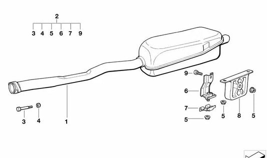 OM 18210146028 Kit de montagem do silenciador para BMW E30, E36, E46, E34, E39, E60, E65, E90, E91, E92, E93, F10, F30, F32, F36. BMW original.